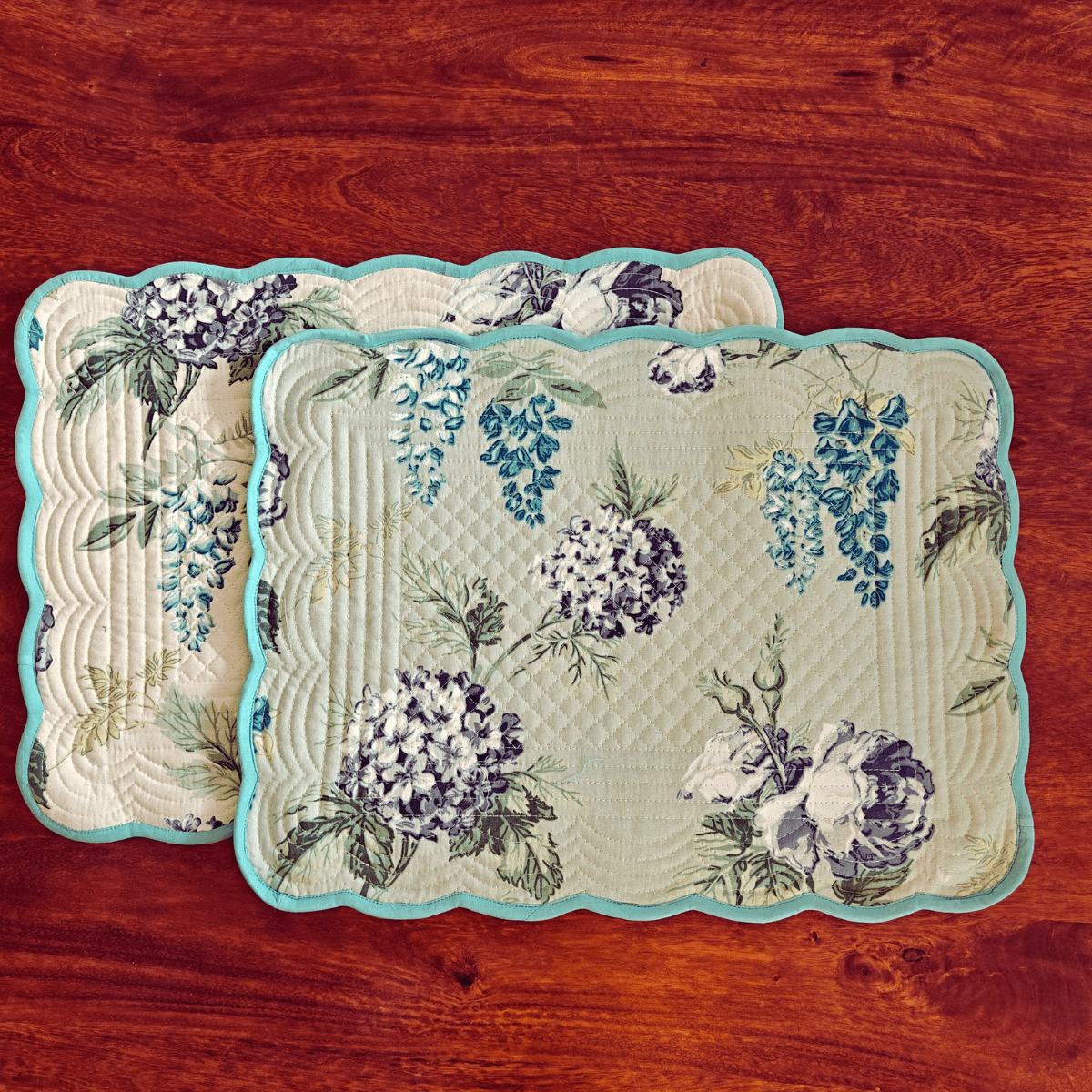 Bloom Mirage Quilted Reversible Placemats – 100% Cotton – Set of 6 - Coral Slub - 