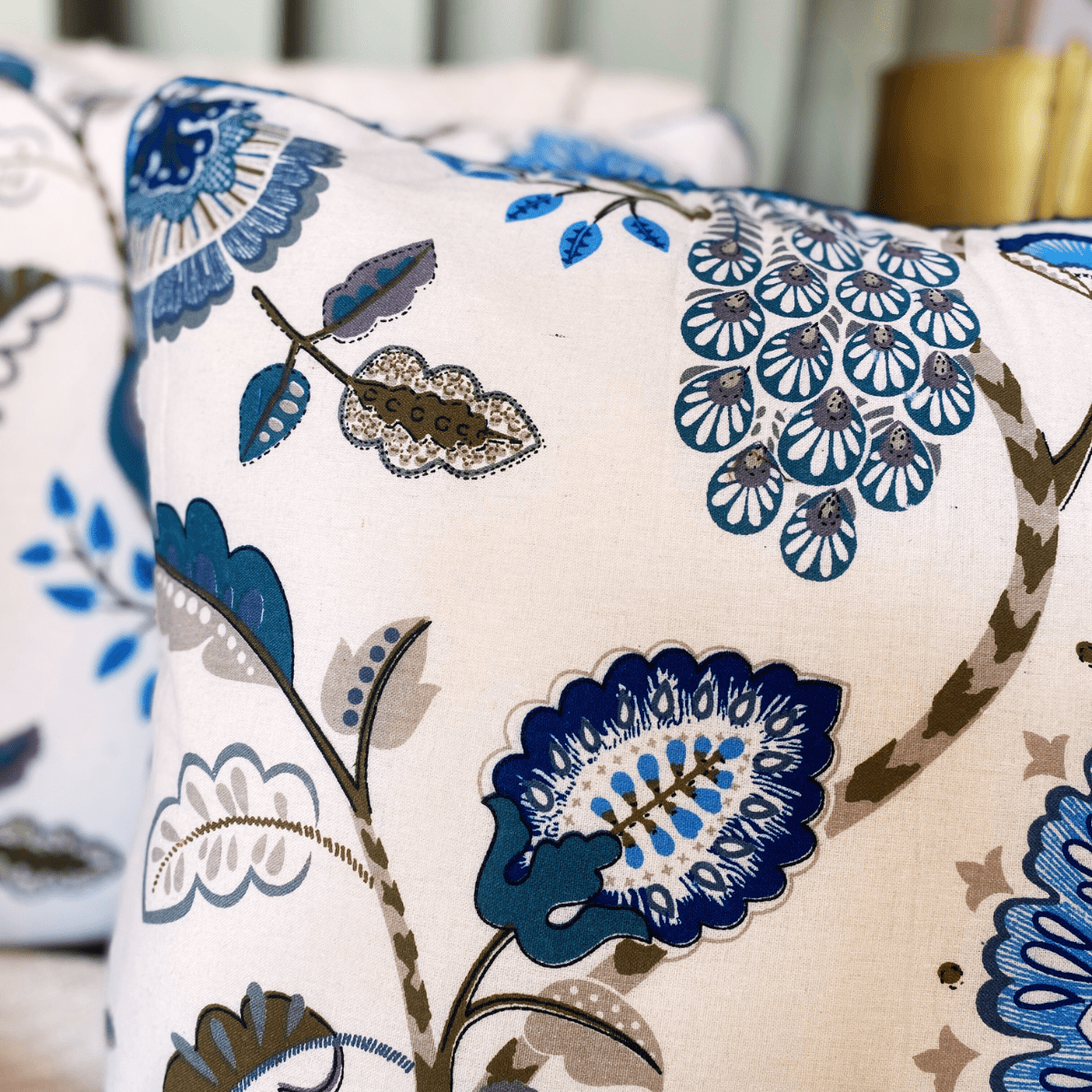 Blue Bloom Cushion Cover, 16" x 16", Pack of 2 - Coral Slub - 