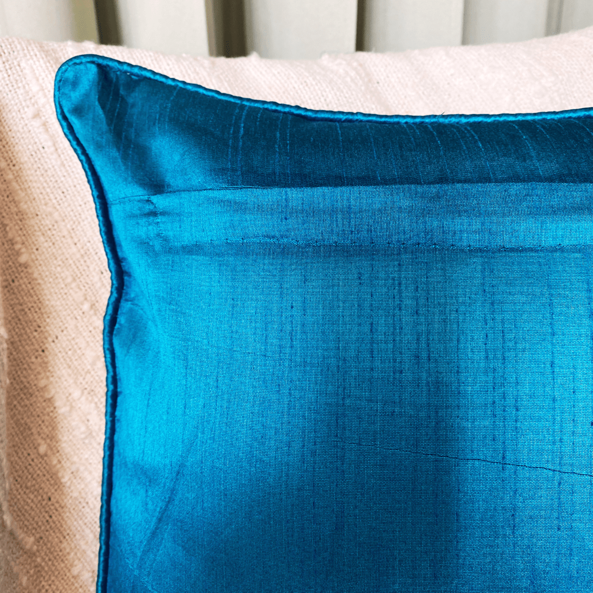 Blue Bloom Cushion Cover, 16" x 16", Pack of 2 - Coral Slub - 