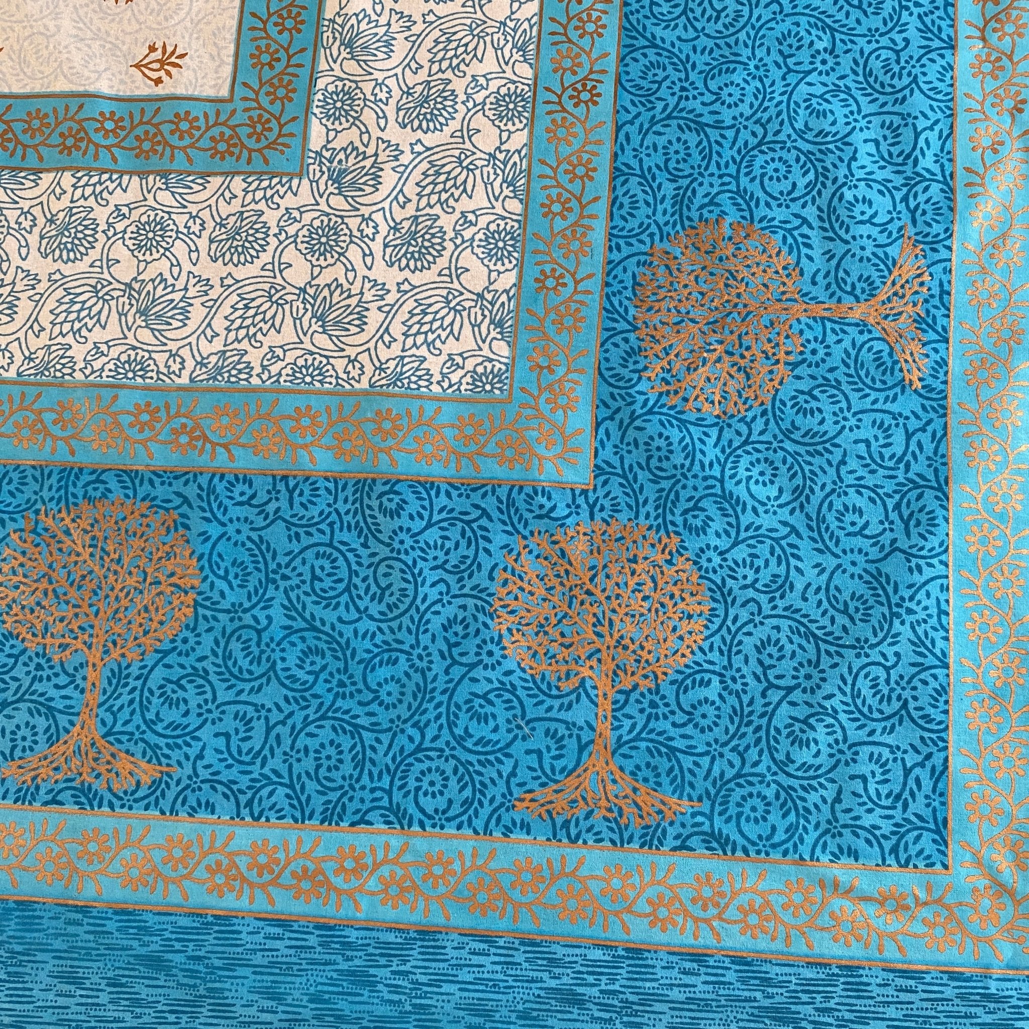 Blue Cypress 6 Seater Dining Table Cover, 100% Cotton, 60" x 90" - Coral Slub - 