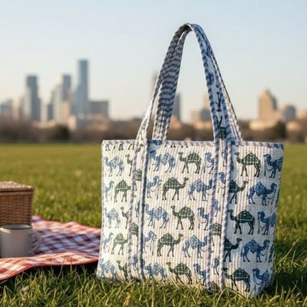 Blue Desert Printed Tote Bag - Coral Slub - 