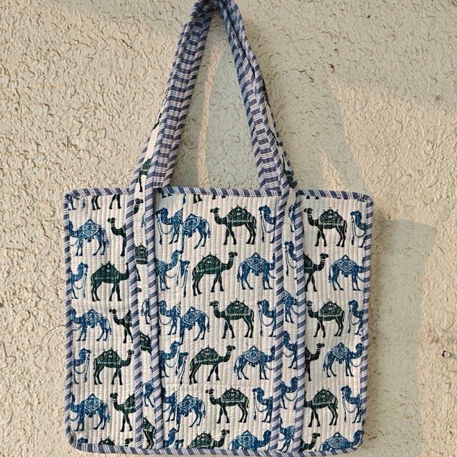 Blue Desert Printed Tote Bag - Coral Slub - 