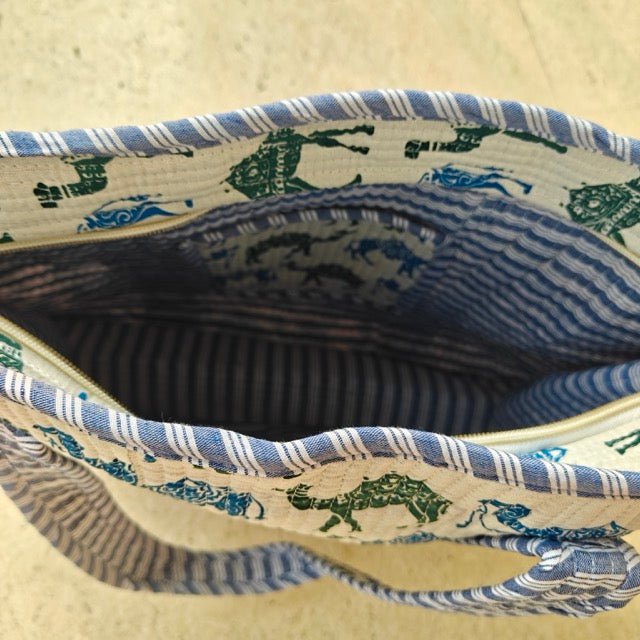 Blue Desert Printed Tote Bag - Coral Slub - 