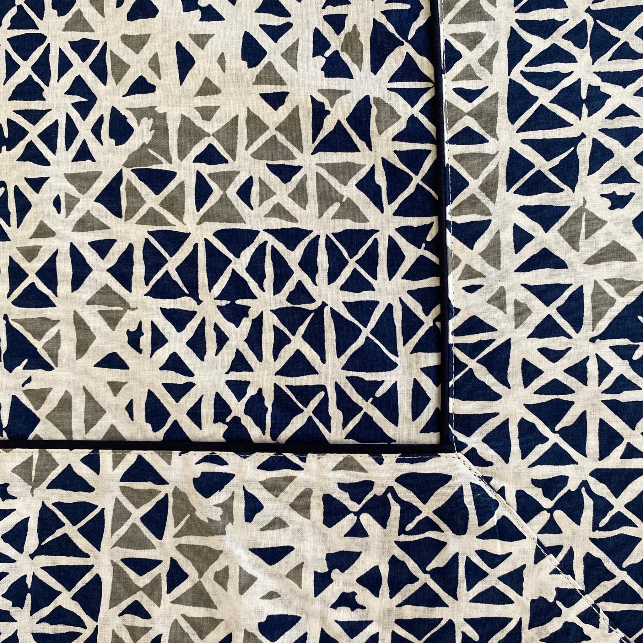 Blue Kaleidoscope 6 Seater Dining Table Cover, 100% Cotton, 60" x 90" - Coral Slub - 