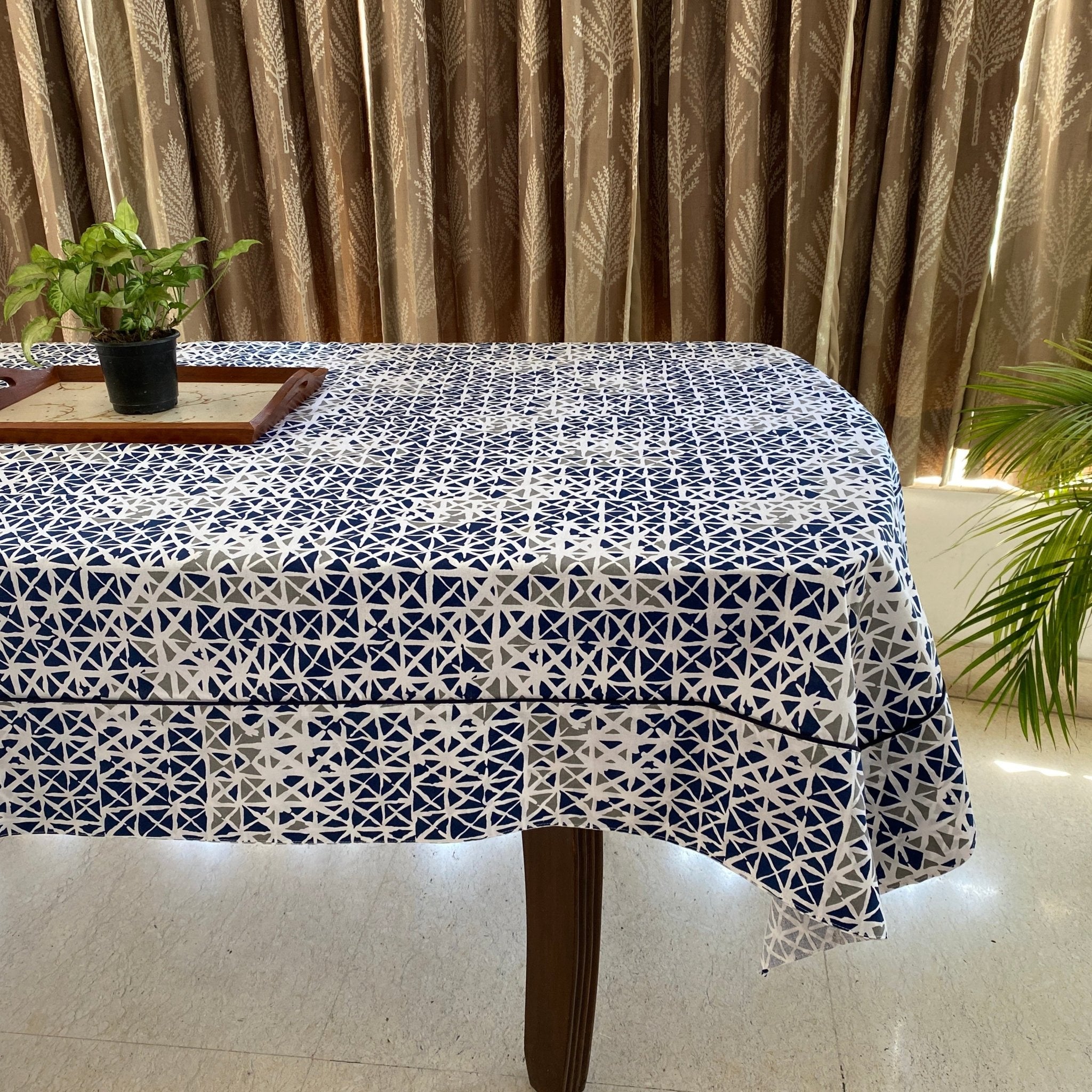 Blue Kaleidoscope Dining Combo – 100% Cotton Table Cover & Placemats - Coral Slub - 