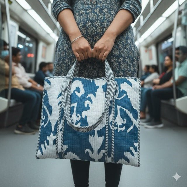 Blue Loom Ikat Print Tote Bag - Coral Slub - 