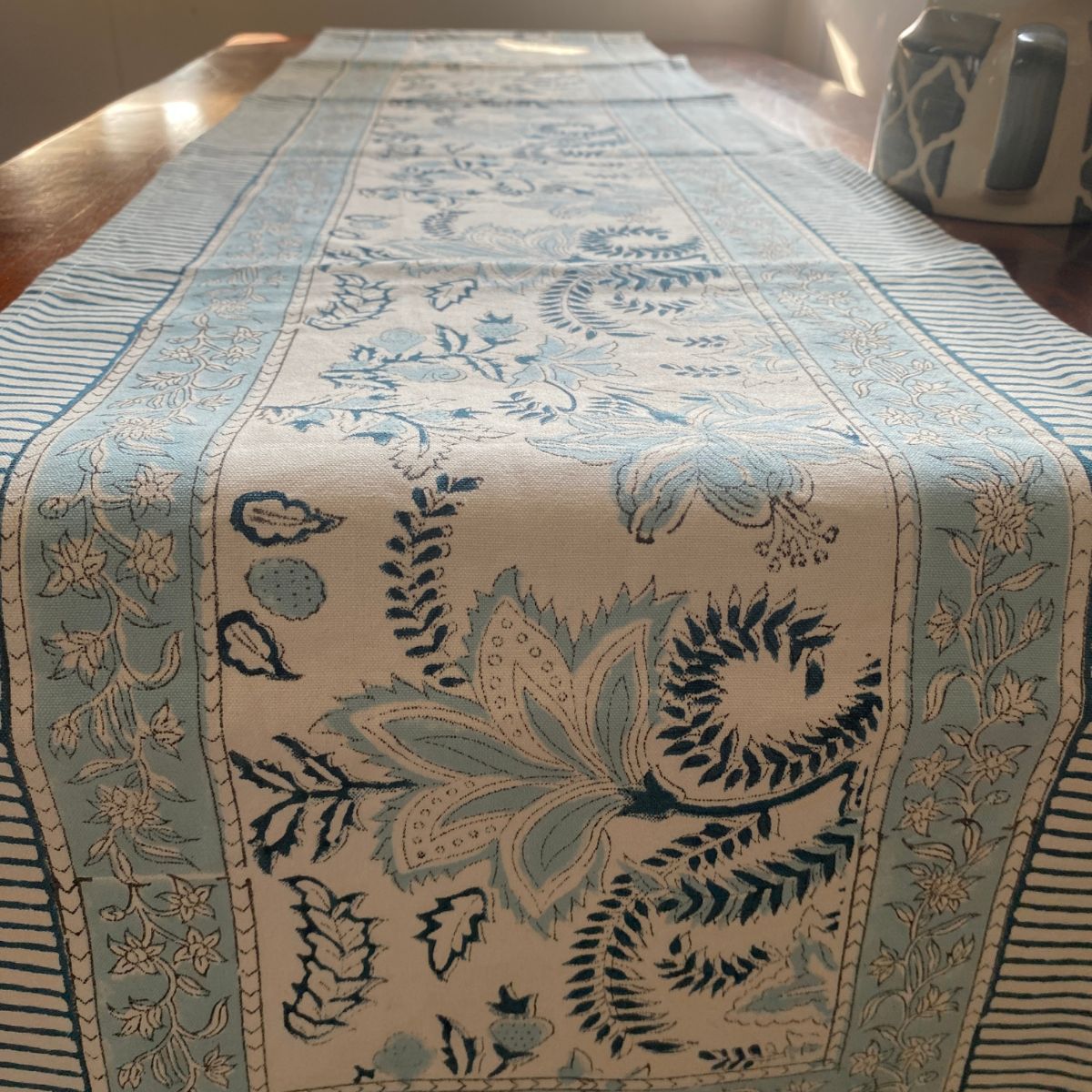 Blue Poppy Table Runner, 100% cotton, 13" x 72" - Coral Slub - 