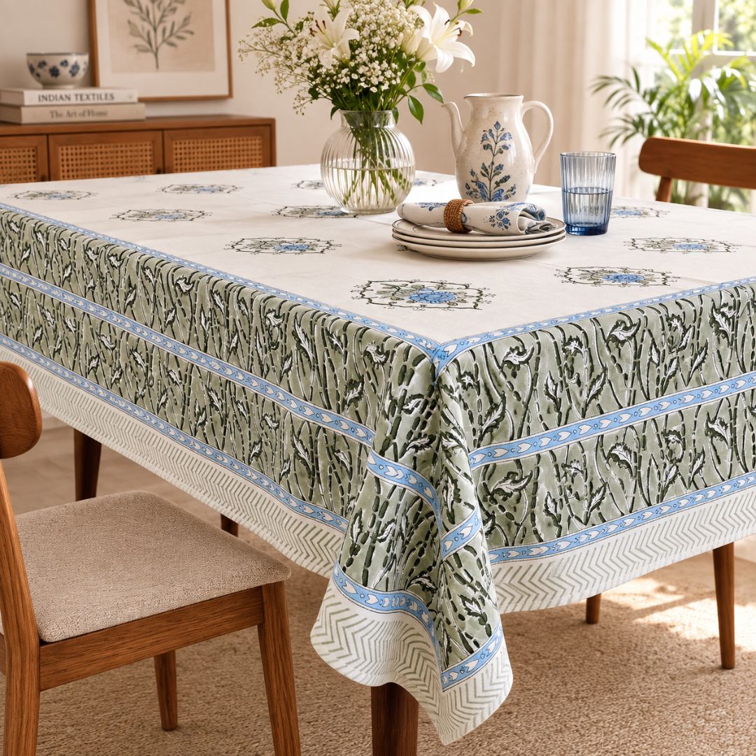 Chandni 6 Seater Dining Table Cover, 100% Cotton, 60" x 90"