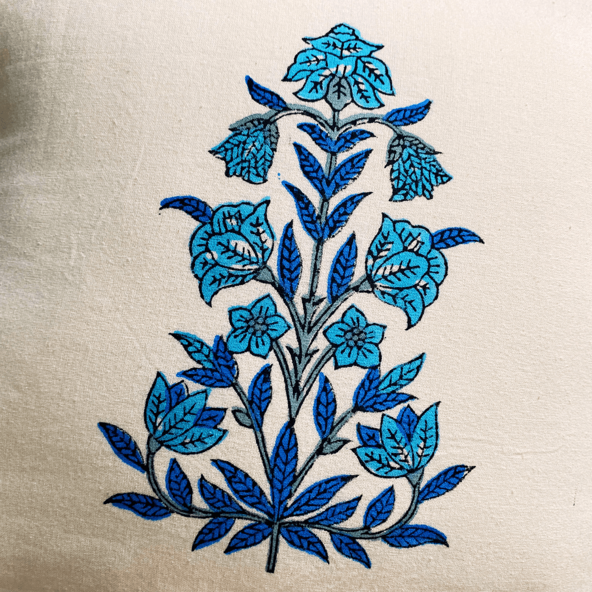 Bluebell Hand Block Printed Cushion Covers, 16" x 16", Pack of 5 - Coral Slub - 