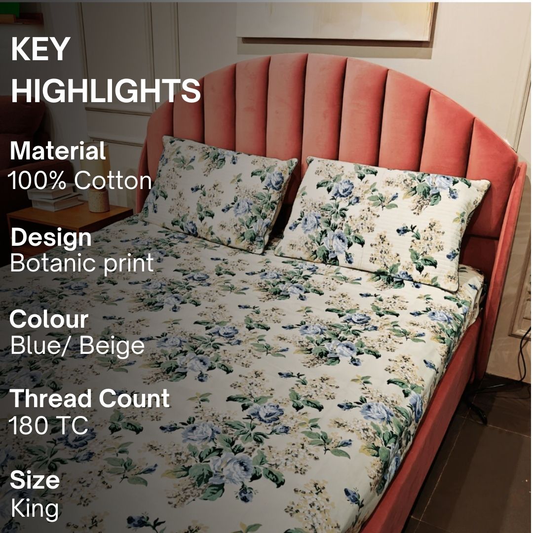 Blushing Fern Bedsheet Set, King Size - Coral Slub - 