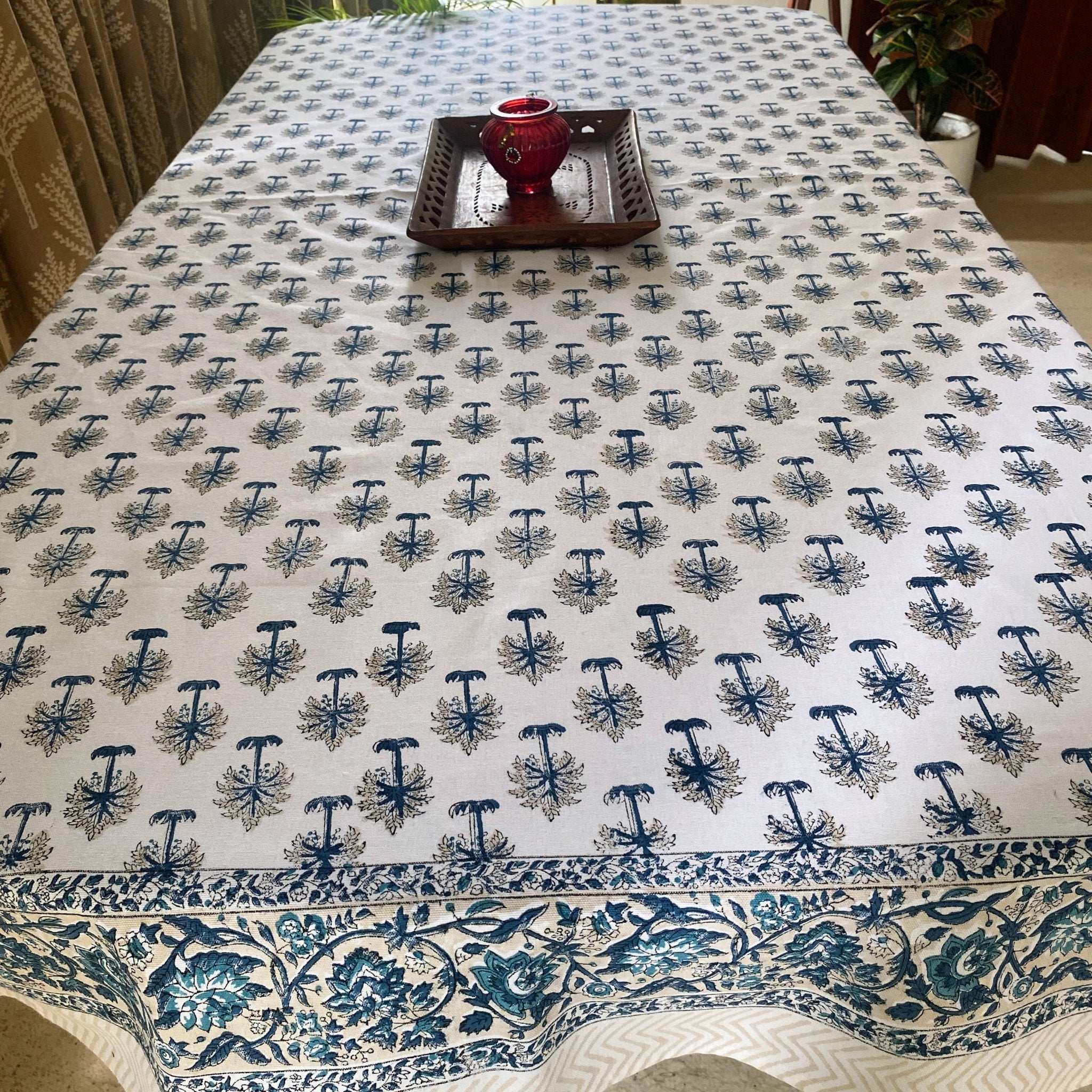 Boota 6 Seater Dining Table Cover, 100% Cotton Canvas, 60" x 90" - Coral Slub - 