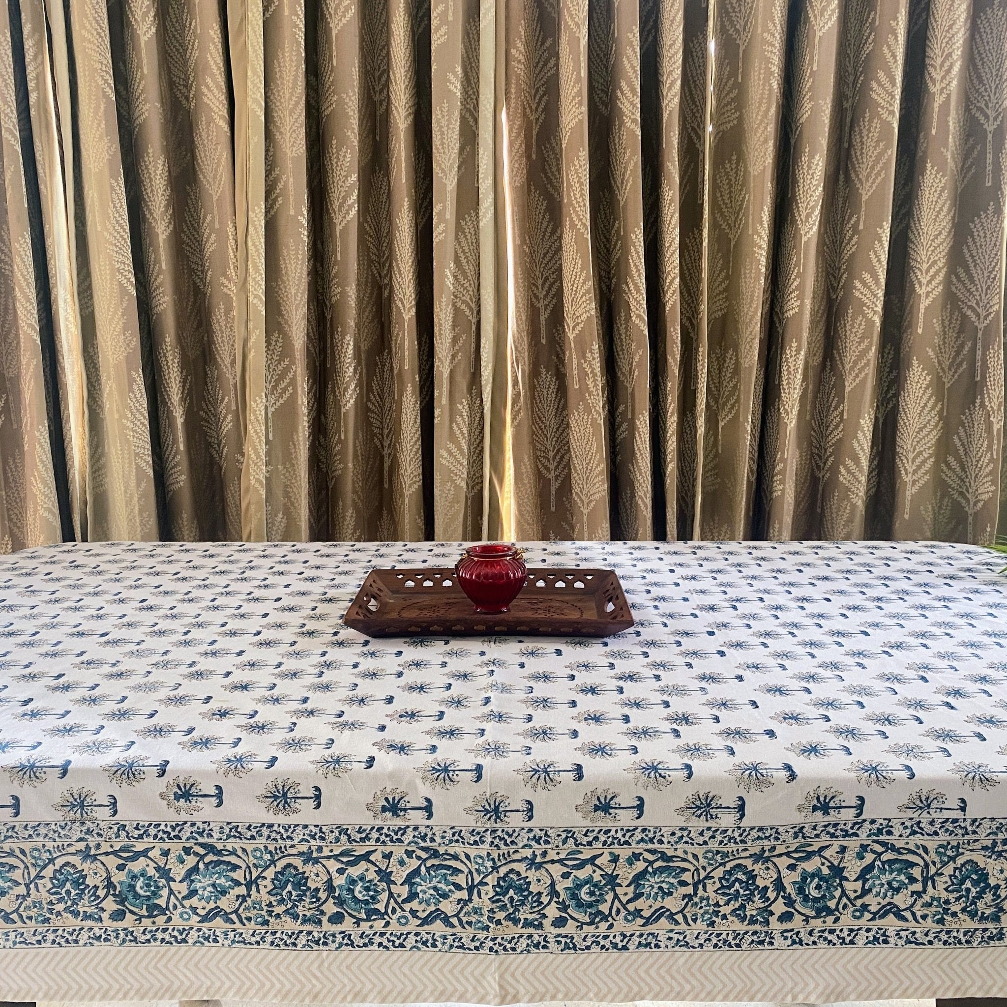 Boota 6 Seater Dining Table Cover, 100% Cotton Canvas, 60" x 90" - Coral Slub - 