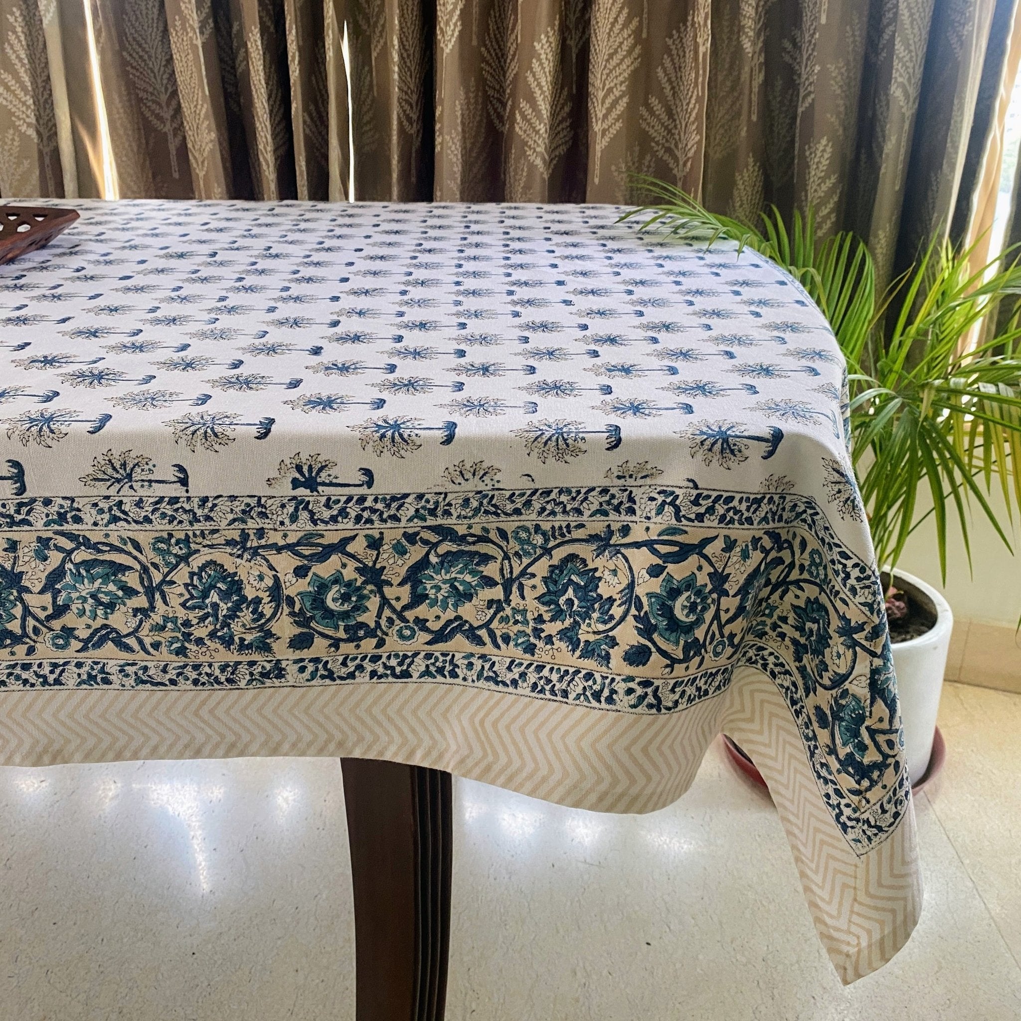 Boota 6 Seater Dining Table Cover, 100% Cotton Canvas, 60" x 90" - Coral Slub - 