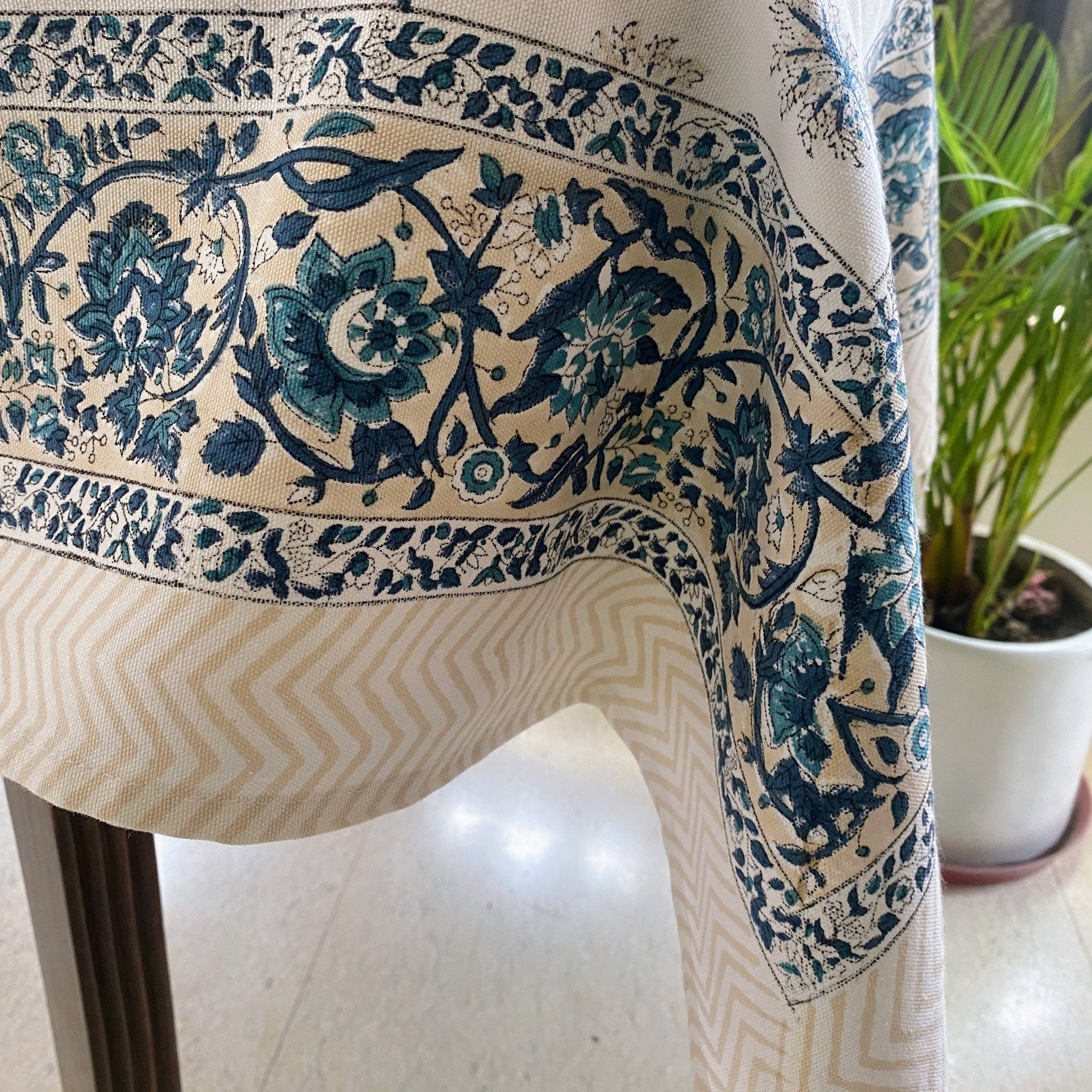 Boota 6 Seater Dining Table Cover, 100% Cotton Canvas, 60" x 90" - Coral Slub - 