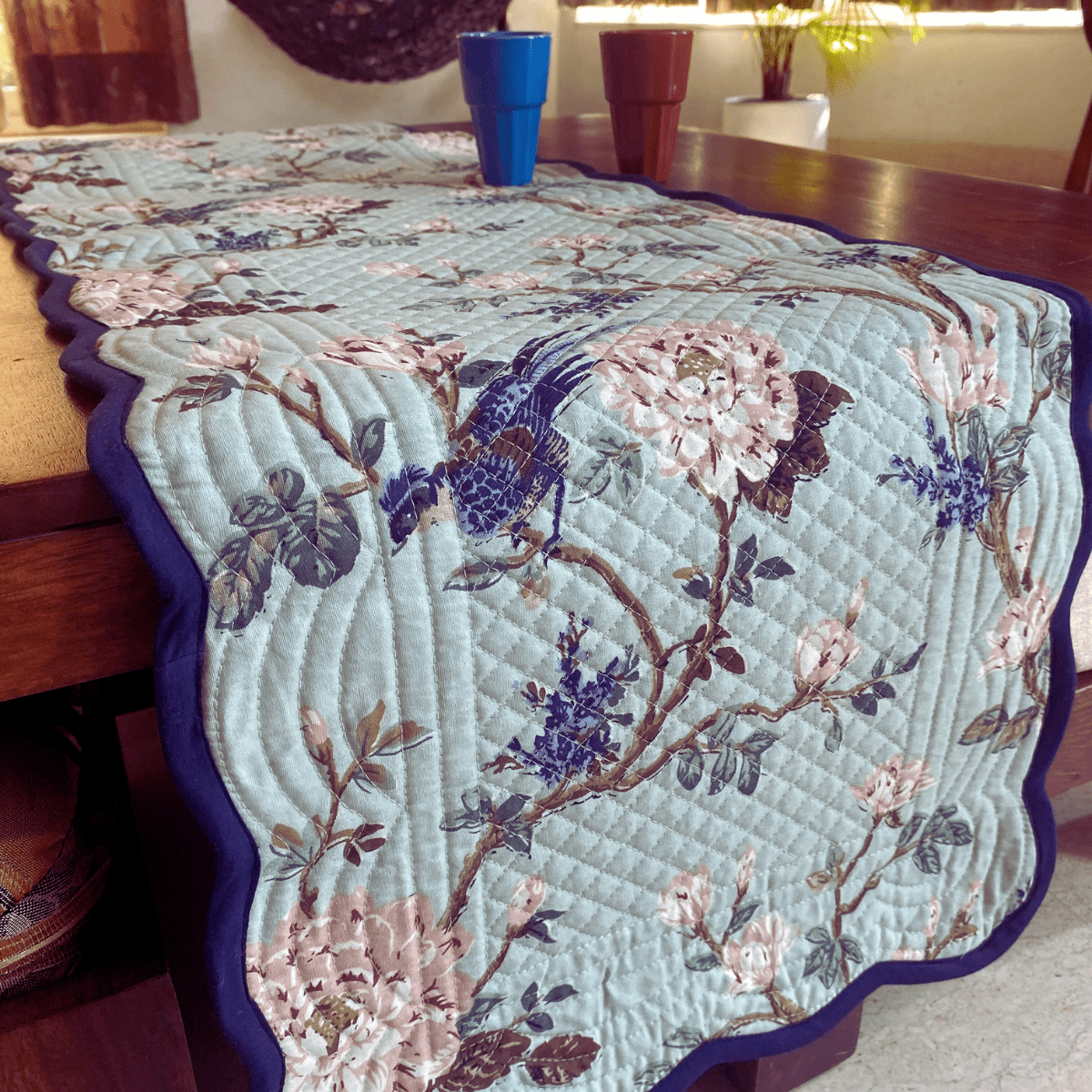 Botanic Bliss Reversible Table Runner, 100% cotton, 15" x 72" - Coral Slub - 