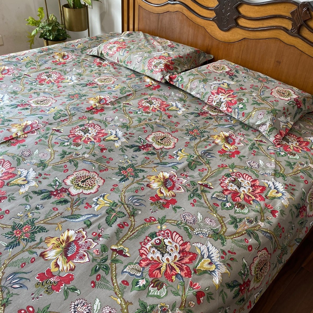 Botanica Bedsheet Set 100% Cotton, King Size, 100" x 108" - Coral Slub - 