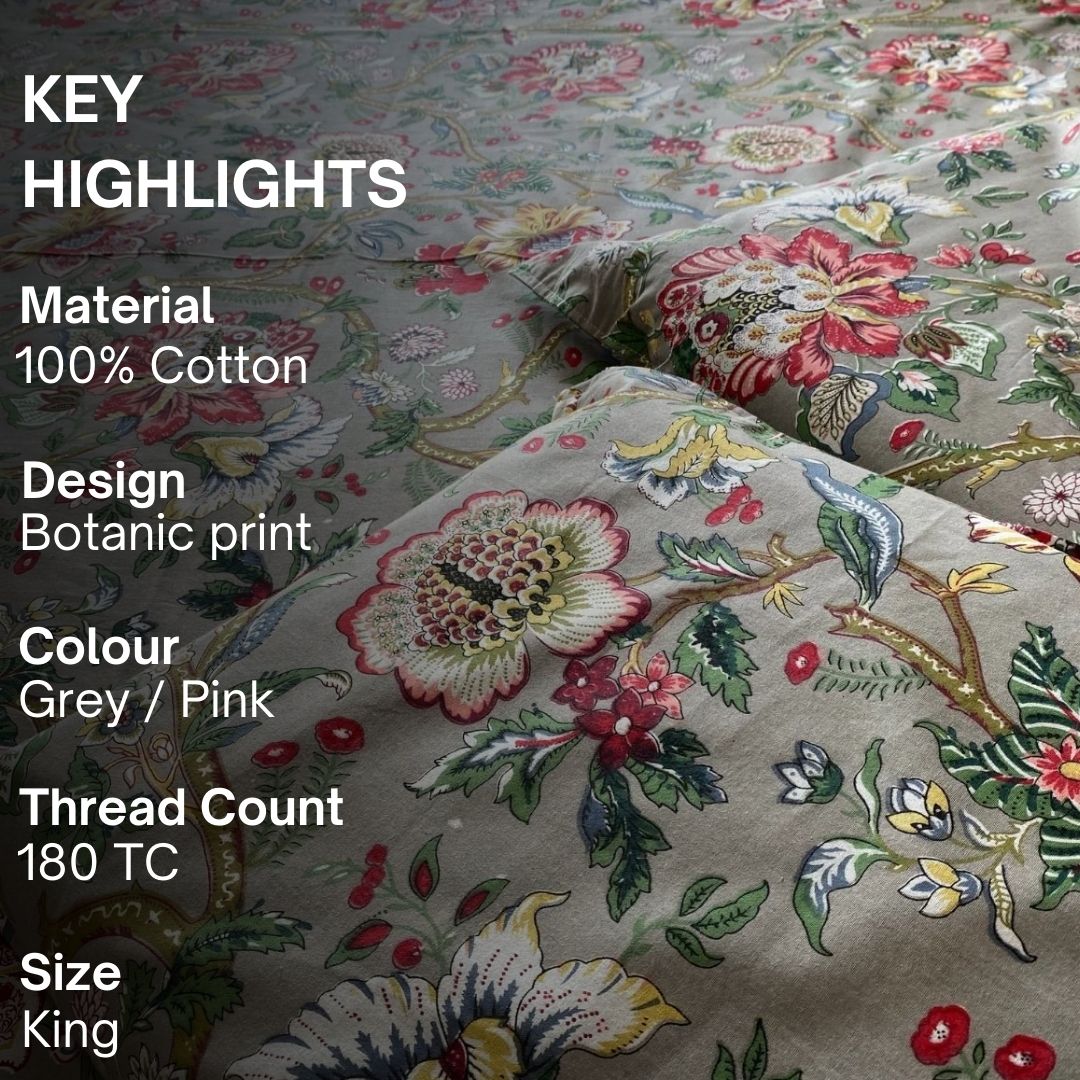 Botanica Pink Bedsheet Set 100% Cotton, King Size Bed Sheet, 100" x 108" inch - Coral Slub - 