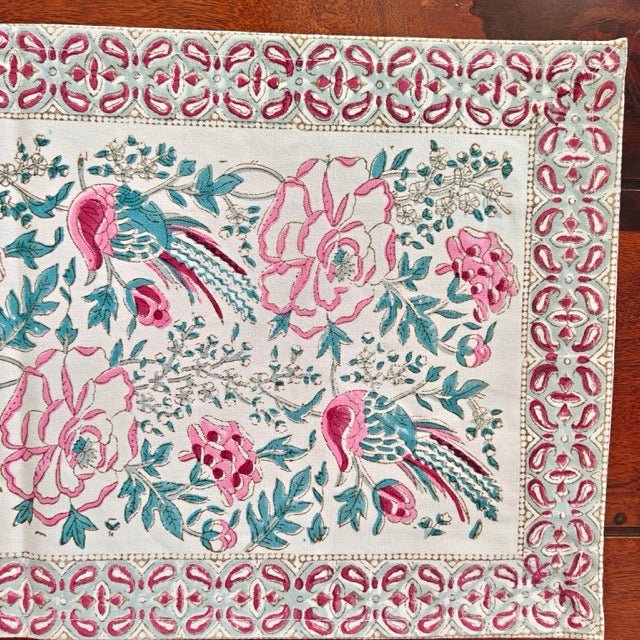 Bulbul Block Print Runner - Coral Slub -