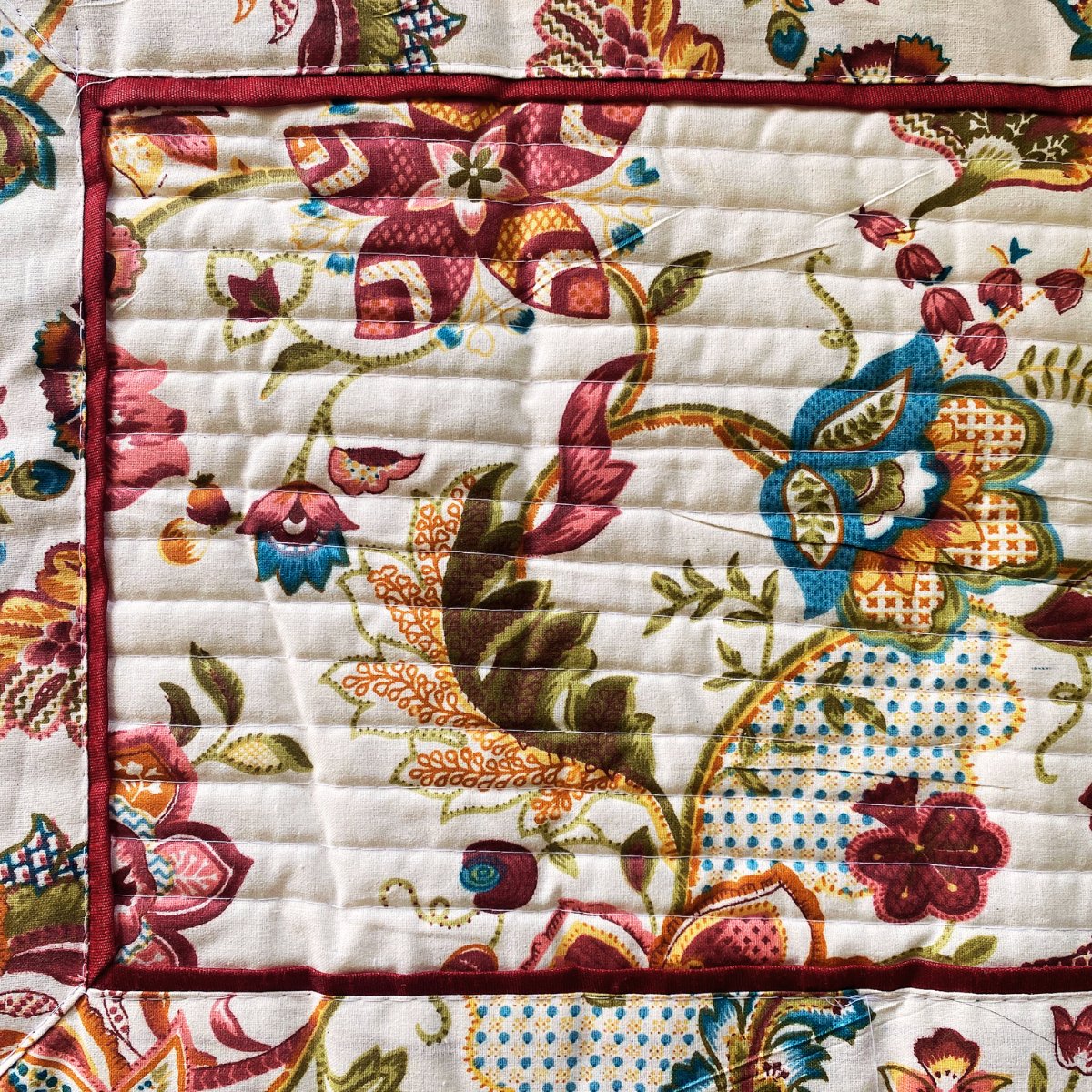 Burgundy Garden Print Cotton Placemats, 13" x 19", Set of 6 - Coral Slub - 