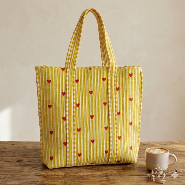 Butter Cup Print Tote Bag - Coral Slub - 