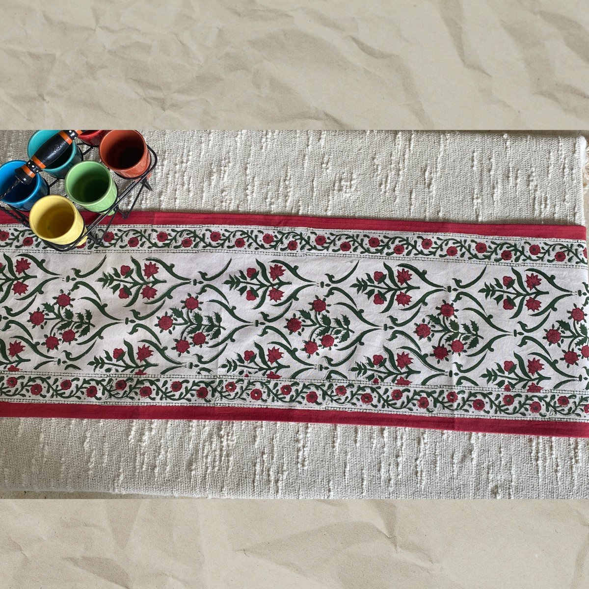 Carnation Table Runner, 100% cotton, 12" x 70" - Coral Slub - 