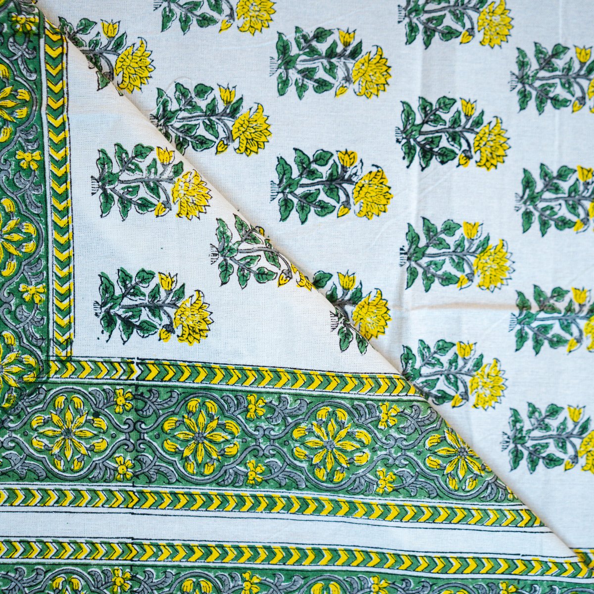 Chamak 6 Seater Dining Table Cover, Block Print, 100% Cotton, 60" x 90" - Coral Slub - 