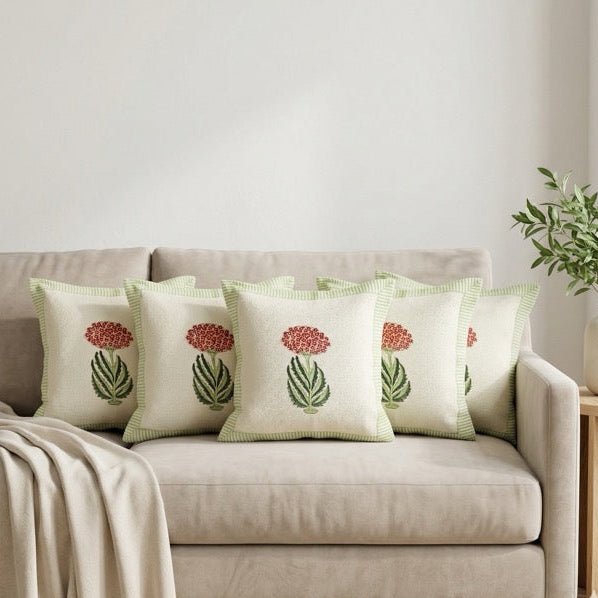 Chaman Cushion Covers, Pack of 5 - Coral Slub - 