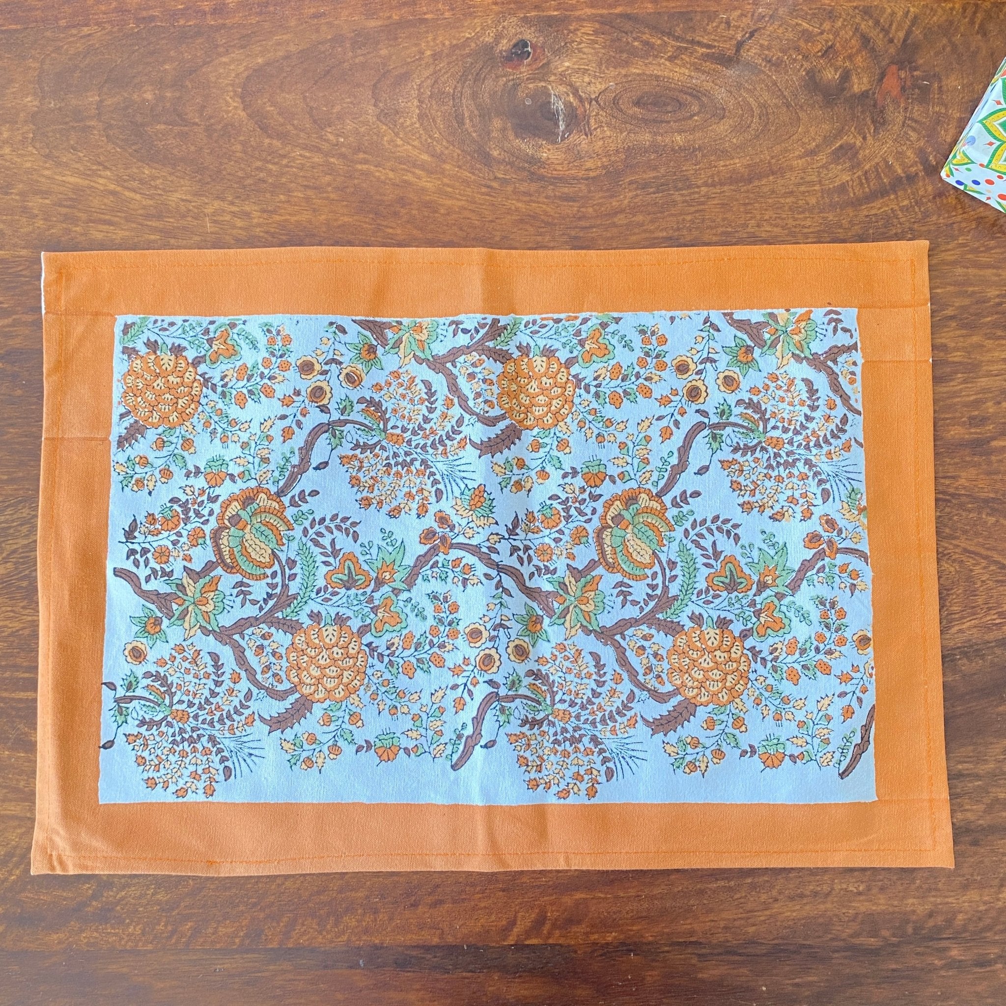 Champa Hand Block Print Placemats, 12" x 18", Set of 6 - Coral Slub - 