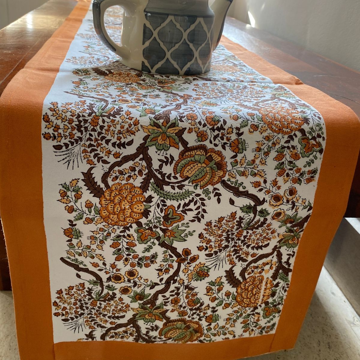 Champa Table Runner, 100% cotton, 13" x 72" - Coral Slub - 