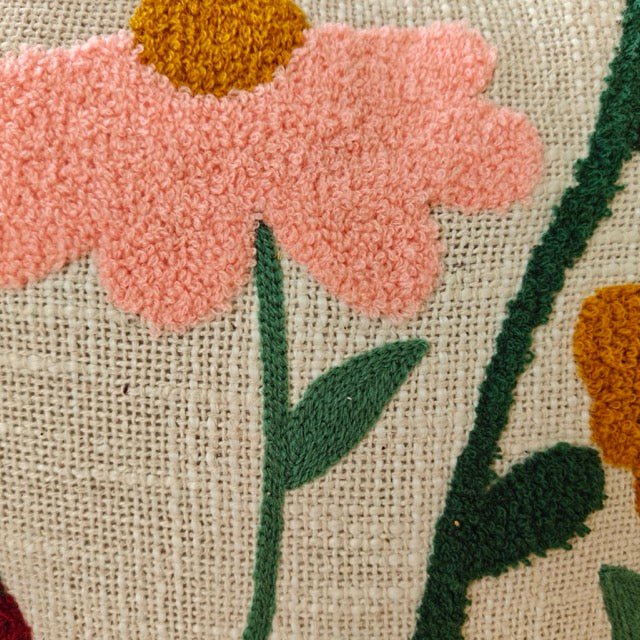 Charm Cushion Cover Embroidered, 16" x 16", Pack of 1 - Coral Slub -