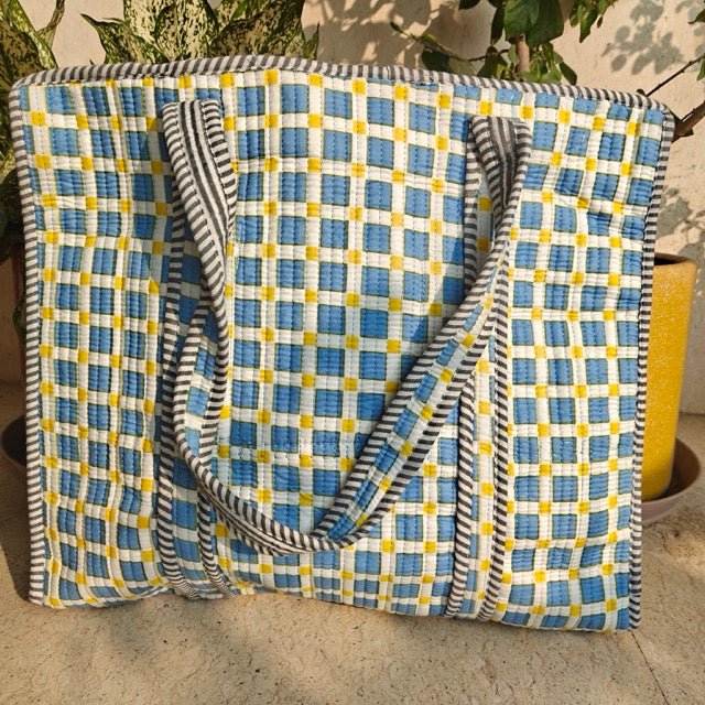 Check Box Geometric Print Tote Bag - Coral Slub - 