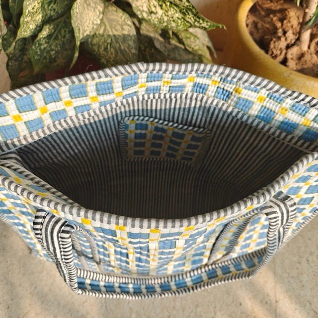 Check Box Geometric Print Tote Bag - Coral Slub - 