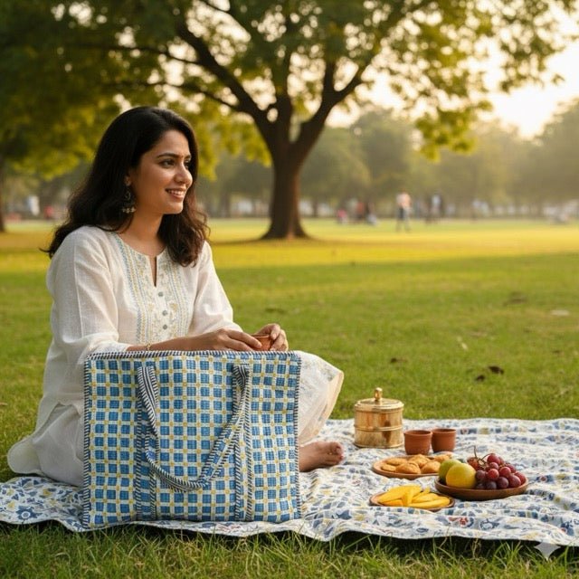 Check Box Geometric Print Tote Bag - Coral Slub - 