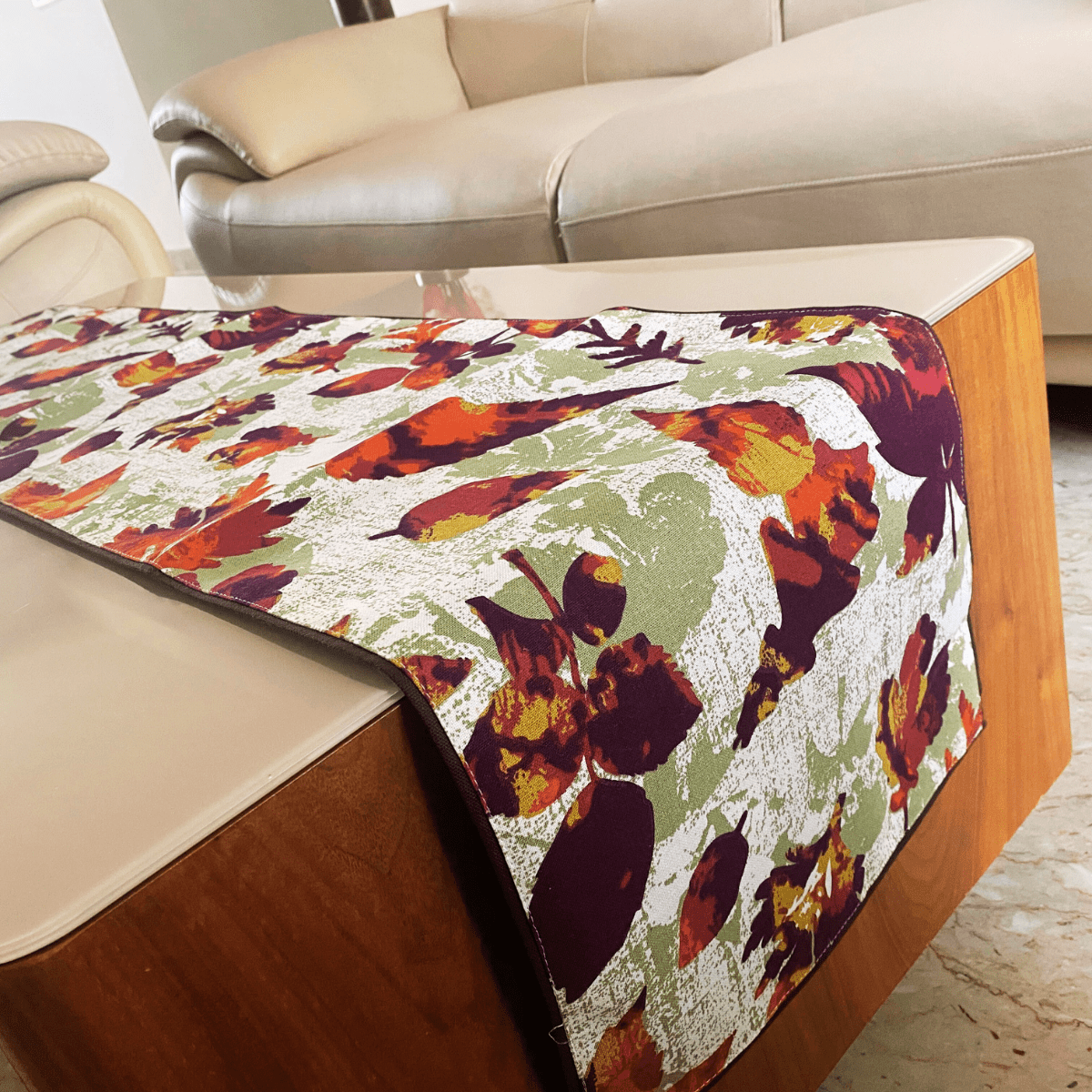 Chinar Printed Table Runner, 100% cotton, 13" x 72" - Coral Slub - 