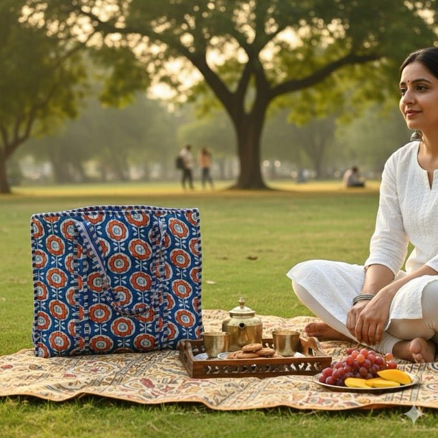 Citrus Petal Floral Printed Tote Bag - Coral Slub - 