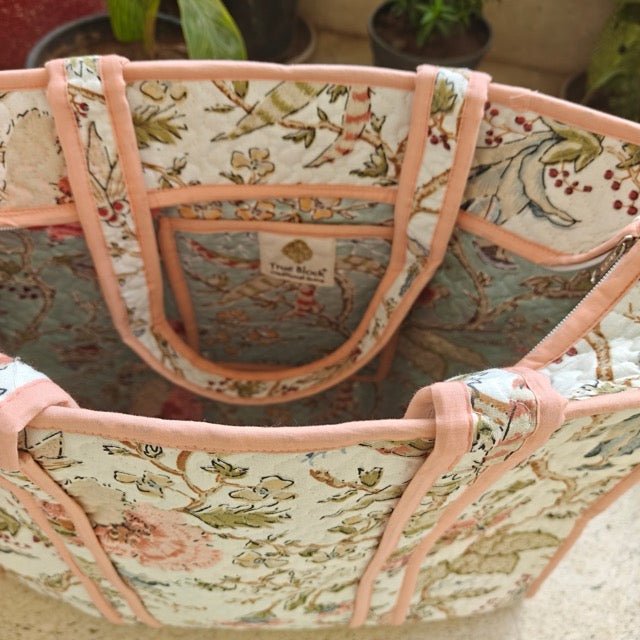 Coral Mist Botanic Print Tote Bag - Coral Slub - 