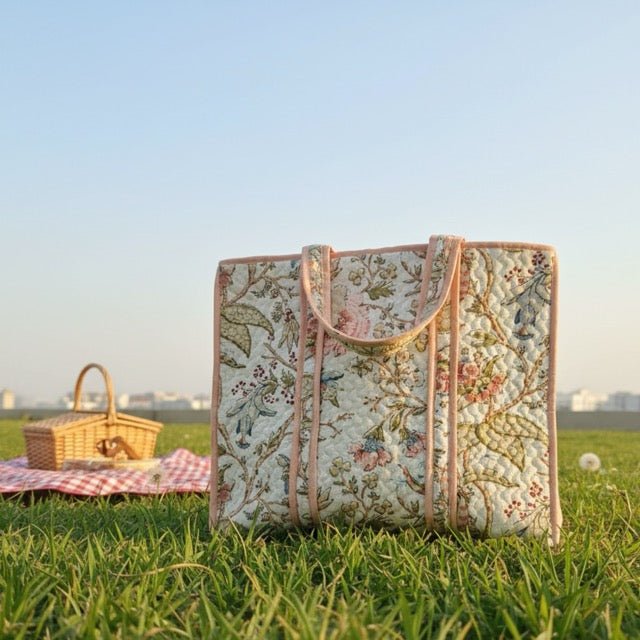 Coral Mist Botanic Print Tote Bag - Coral Slub - 