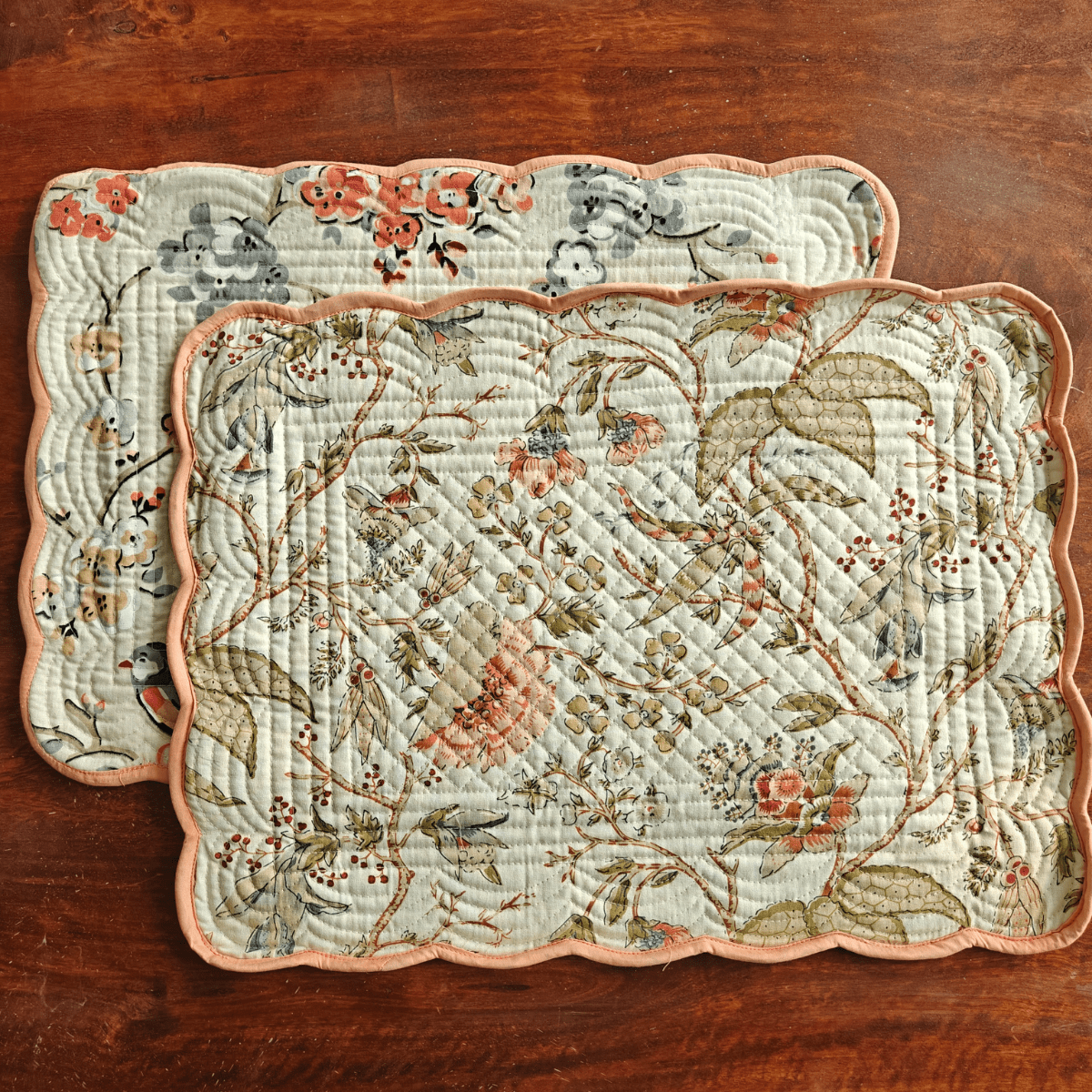 Coral Mist Quilted Reversible Placemats – 100% Cotton – Set of 6 - Coral Slub - 