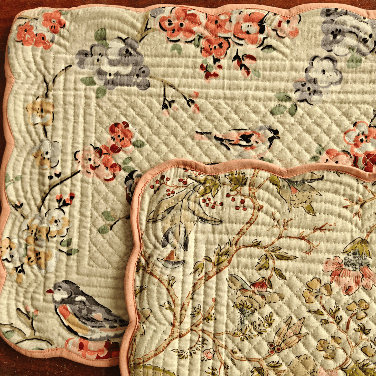 Coral Mist Quilted Reversible Placemats – 100% Cotton – Set of 6 - Coral Slub - 