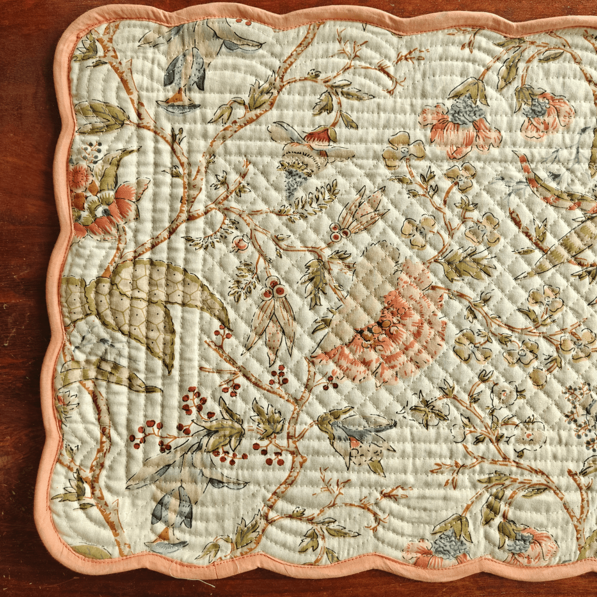 Coral Mist Quilted Reversible Placemats – 100% Cotton – Set of 6 - Coral Slub - 