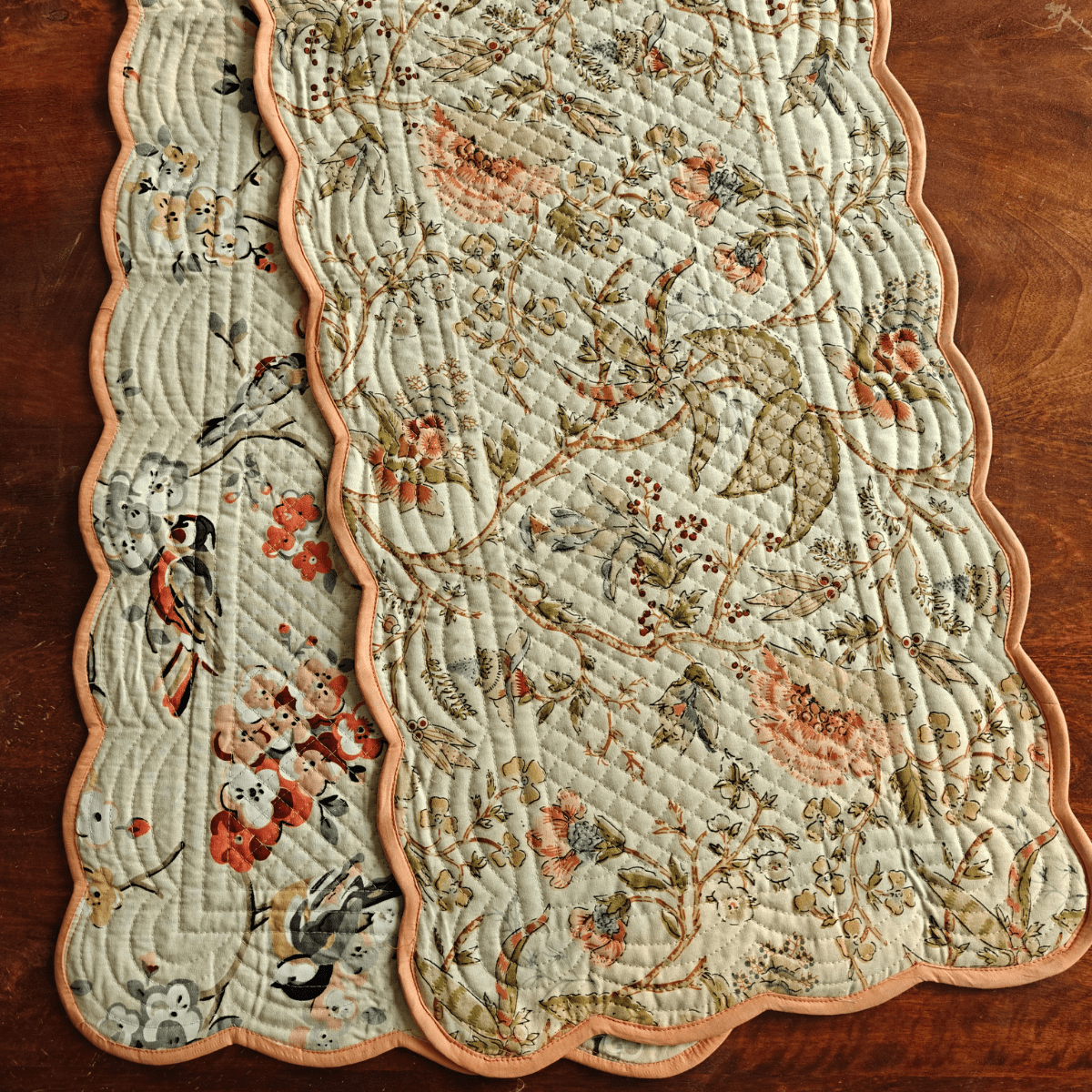 Coral Mist Reversible Table Runner, 100% cotton, 15" x 72" - Coral Slub - 