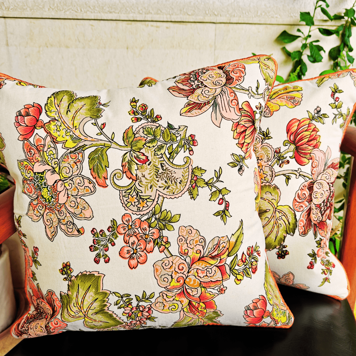 Coral Swirl Cushion Cover, 16" x 16", Pack of 2 - Coral Slub - 