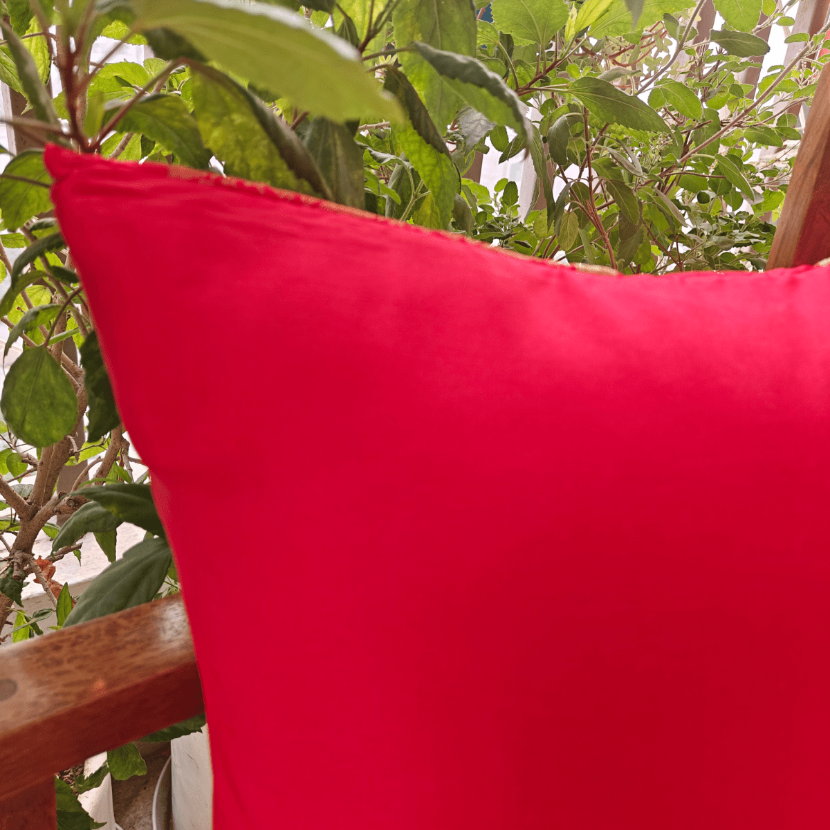 Crimson Cushion Cover, 16" x 16", Pack of 1 - Coral Slub - 