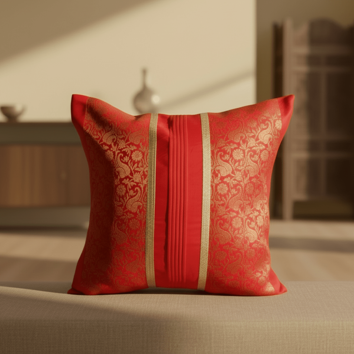 Crimson Cushion Cover, 16" x 16", Pack of 1 - Coral Slub - 