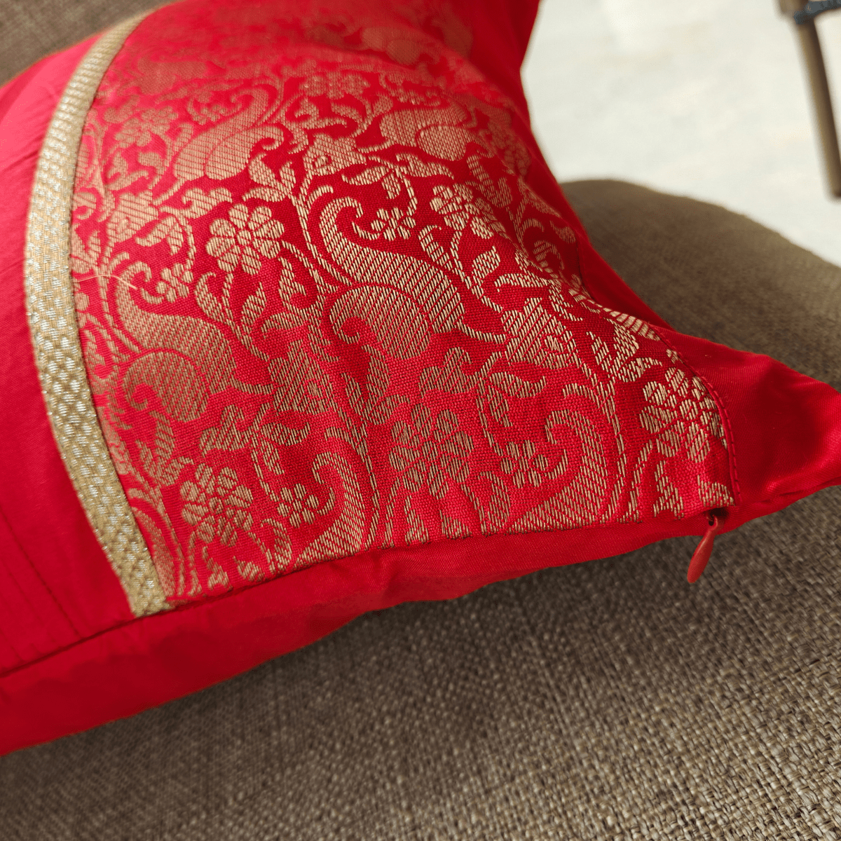 Crimson Cushion Cover, 16" x 16", Pack of 1 - Coral Slub - 