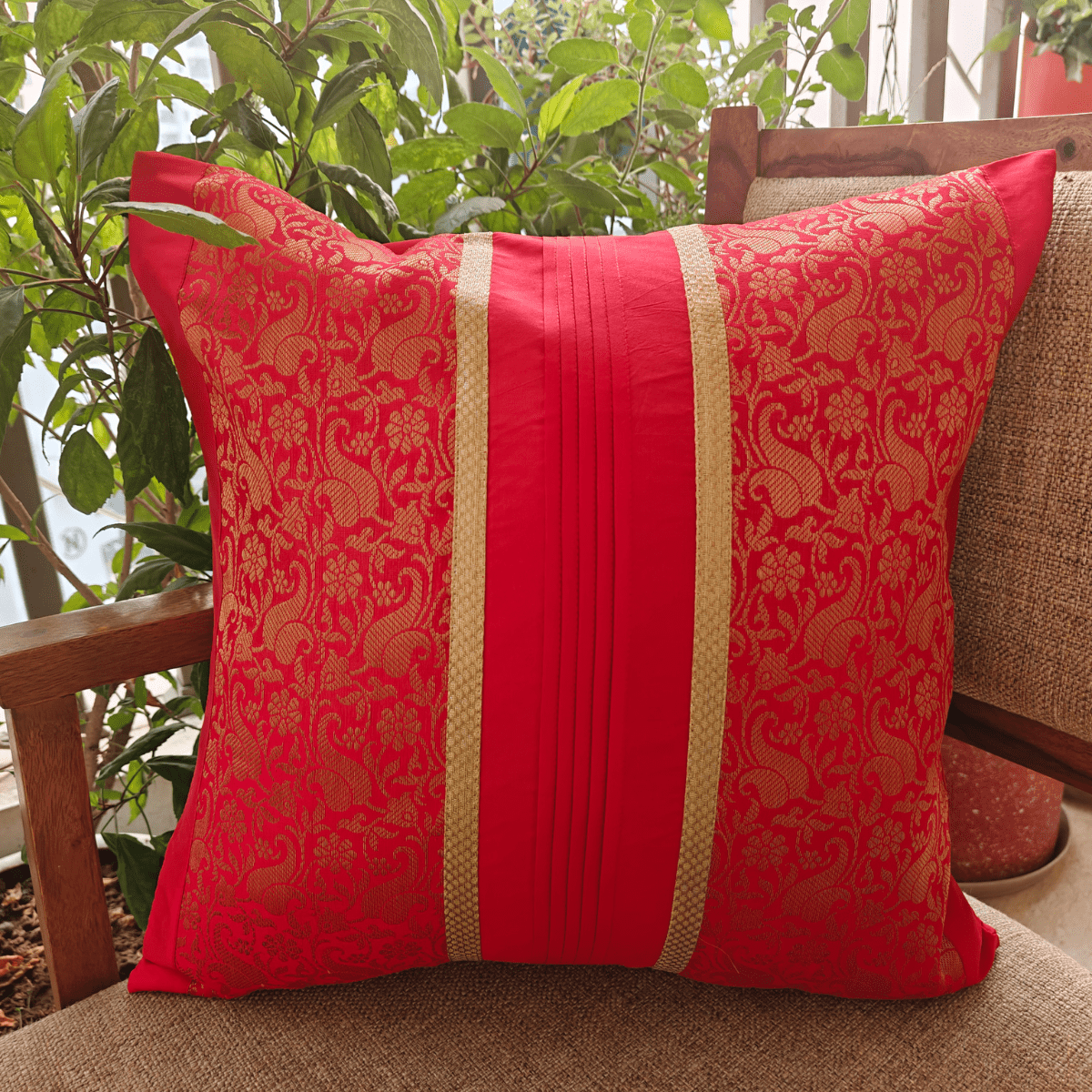 Crimson Cushion Cover, 16" x 16", Pack of 1 - Coral Slub - 