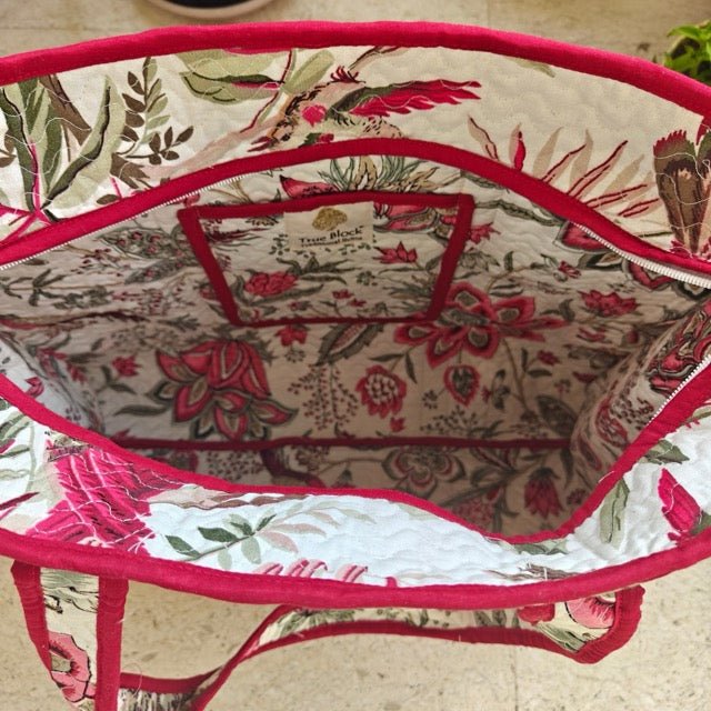 Crimson Meadow Botanic Print Tote Bag - Coral Slub - 