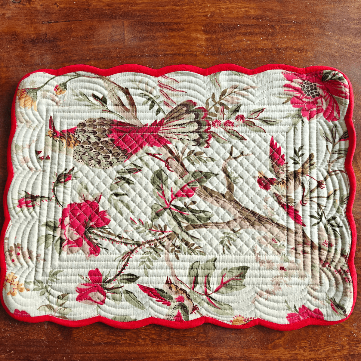 Crimson Meadow Quilted Reversible Placemats – 100% Cotton – Set of 6 - Coral Slub - 