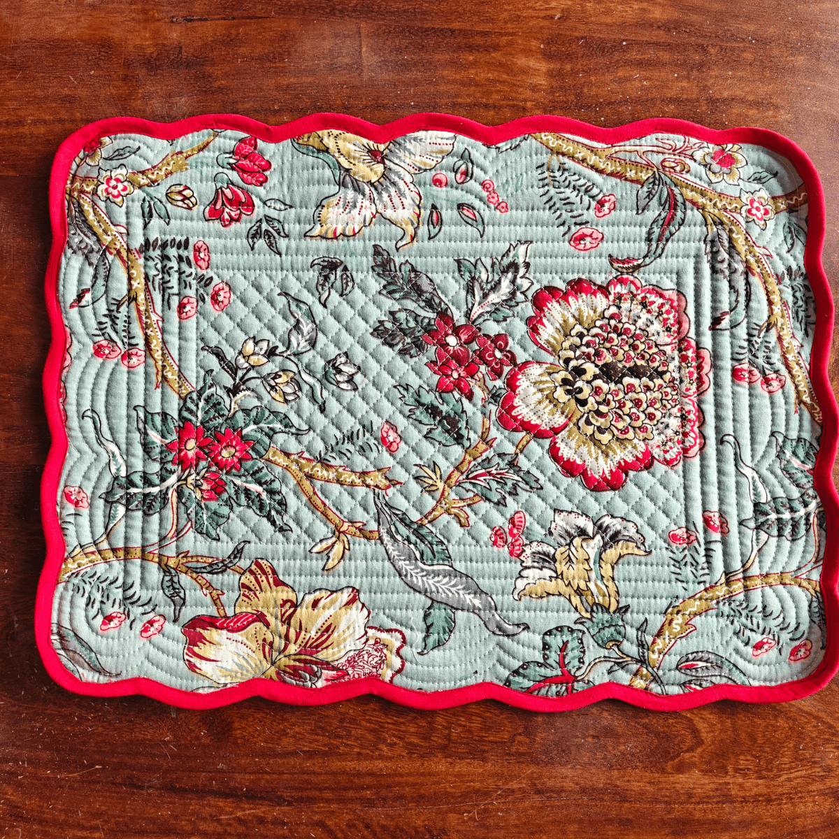 Crimson Meadow Quilted Reversible Placemats – 100% Cotton – Set of 6 - Coral Slub - 