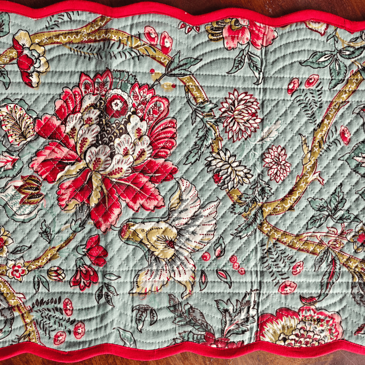 Crimson Meadow Reversible Table Runner, 100% cotton, 15" x 72" - Coral Slub - 